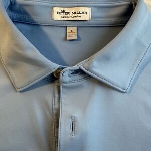 Peter Millar Men's L Summer Comfort Performance Golf Polo Shirt Blue Preppy EUC‎